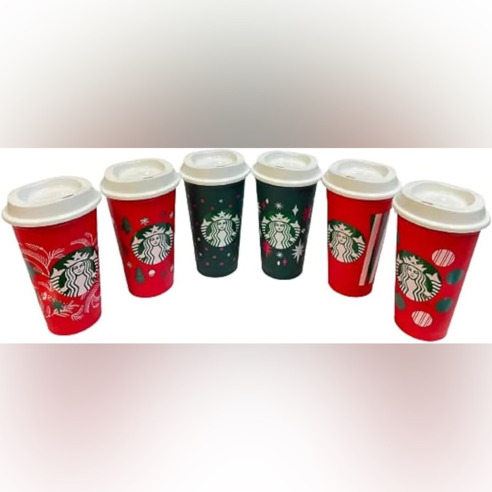 NEW Limited Edition Starbucks Plastic Reusable Cups w/ Lids Bundle